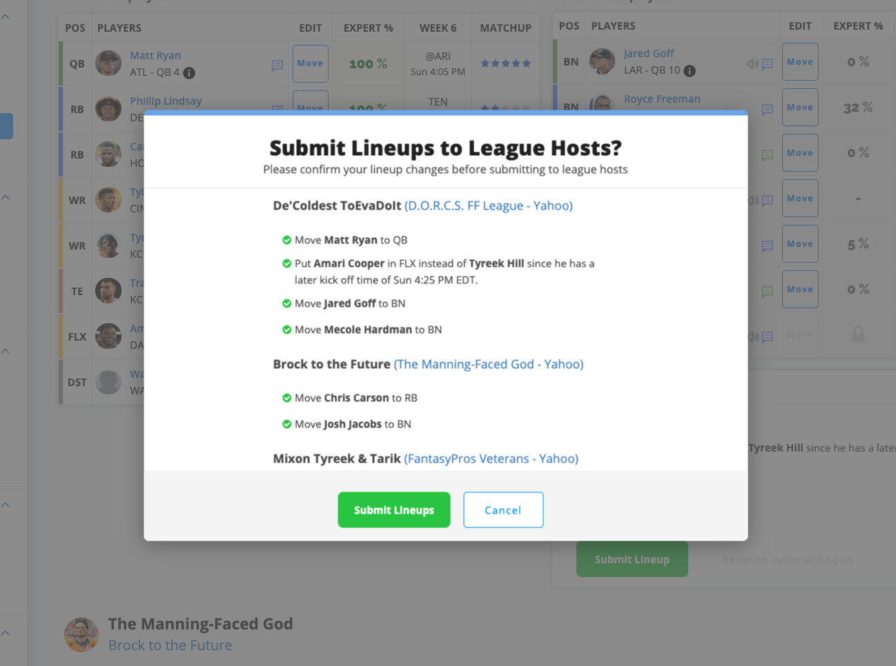 10/17/2019] Start/Sit Assistant Update: Edit and Submit Lineups for  Multiple Leagues