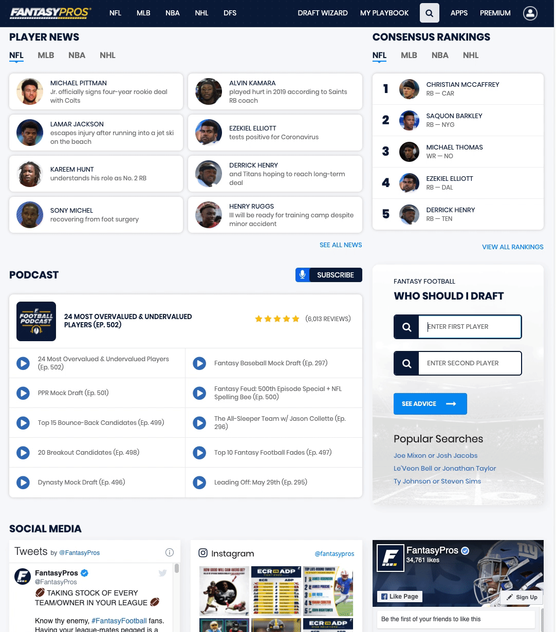 6/18/2020] Modern Redesign to the FantasyPros Home Page