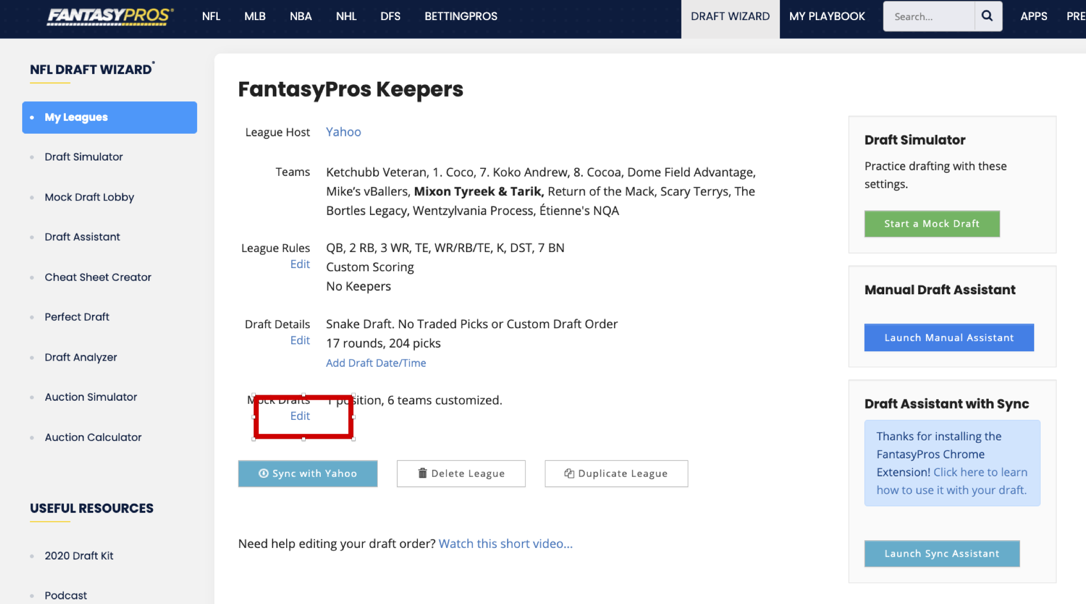 FantasyPros Draft Wizard Assistant 