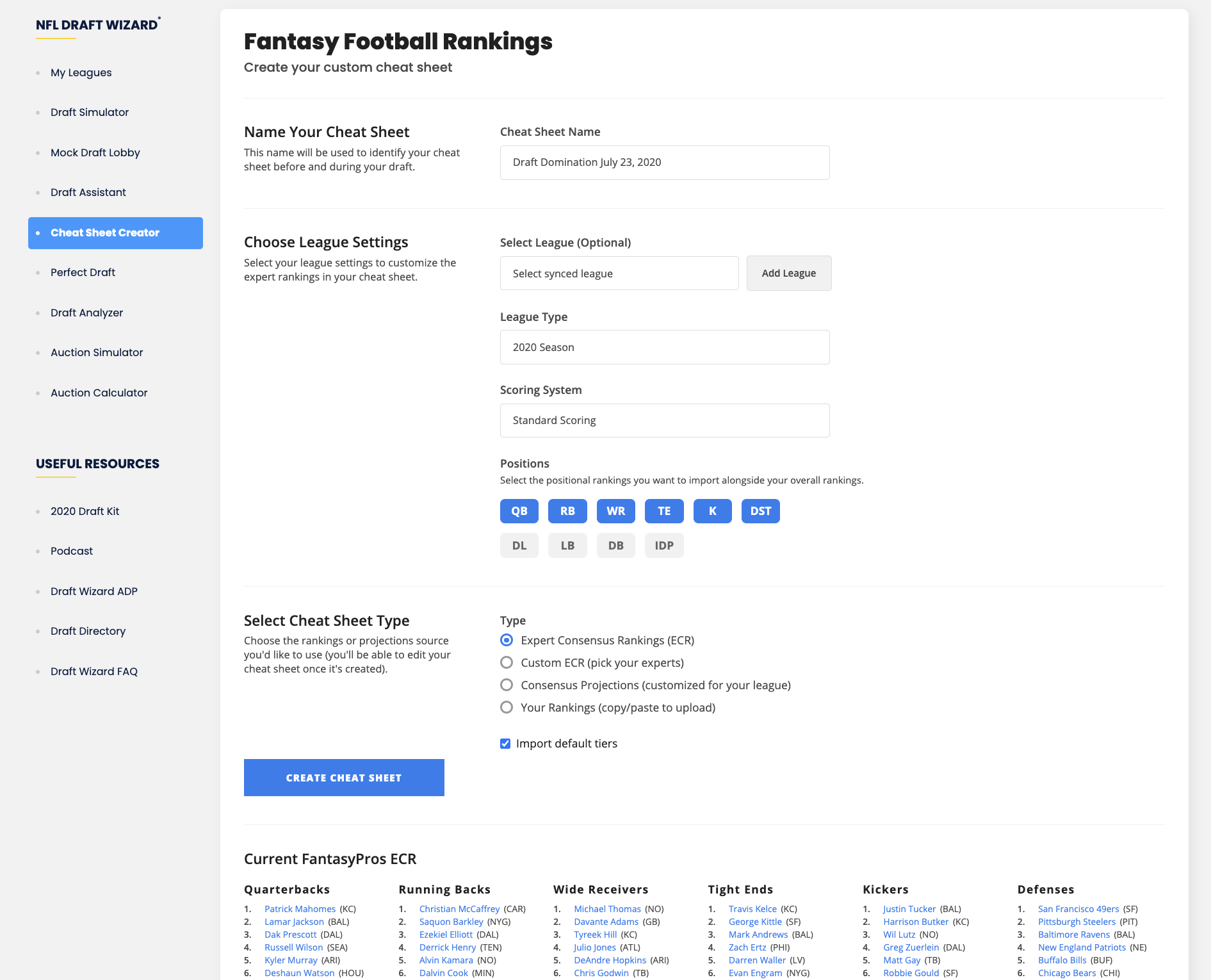 How to Use the FantasyPros® Cheat Sheet Creator (2020 Fantasy