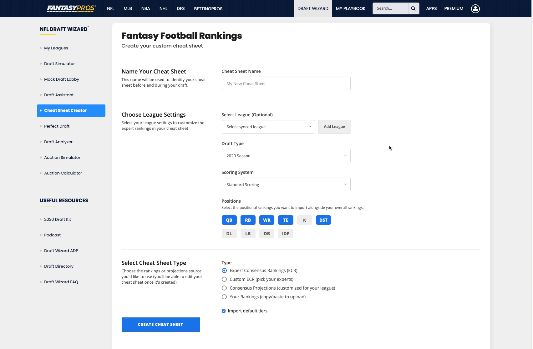 Fantasy Football Draft Cheatsheets App - Custom Rankings, Projections