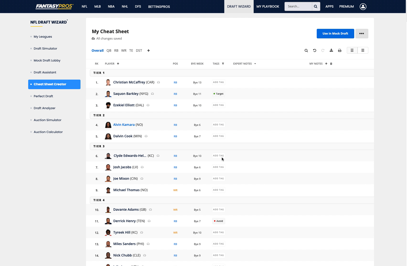 custom fantasy draft rankings