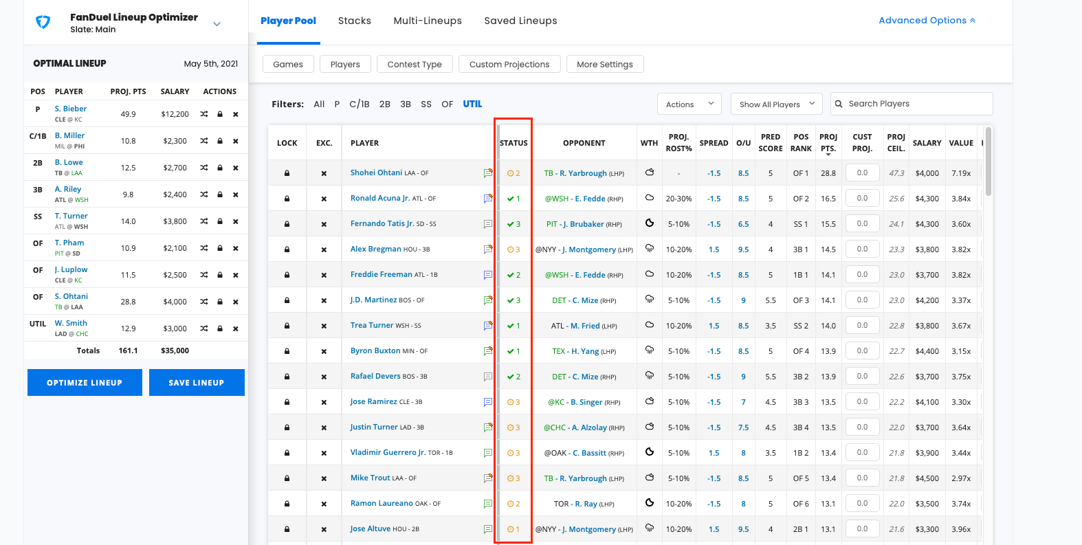 NFL FanDuel Lineup Optimizer, Daily Fantasy Sports (DFS)