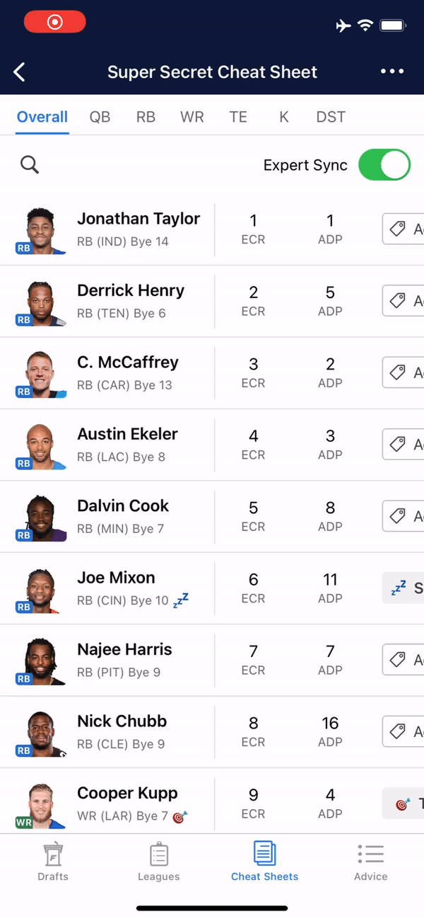 Filter by positions in the Cheat Sheets.