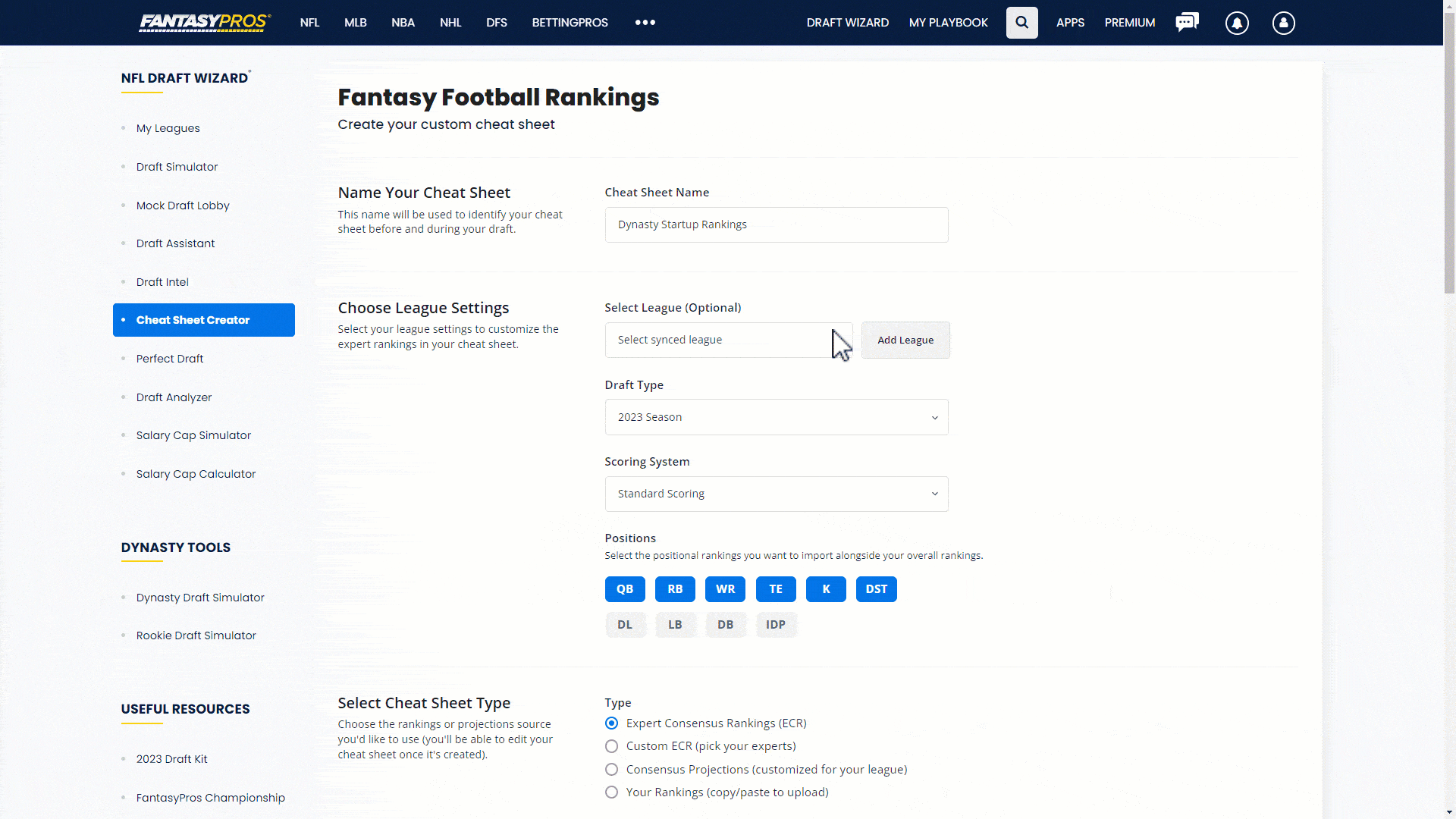 custom fantasy football draft rankings