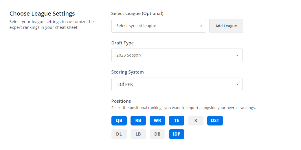 2023 DB Fantasy Football Rankings, DB Cheatsheets DB Draft / Draft Rankings