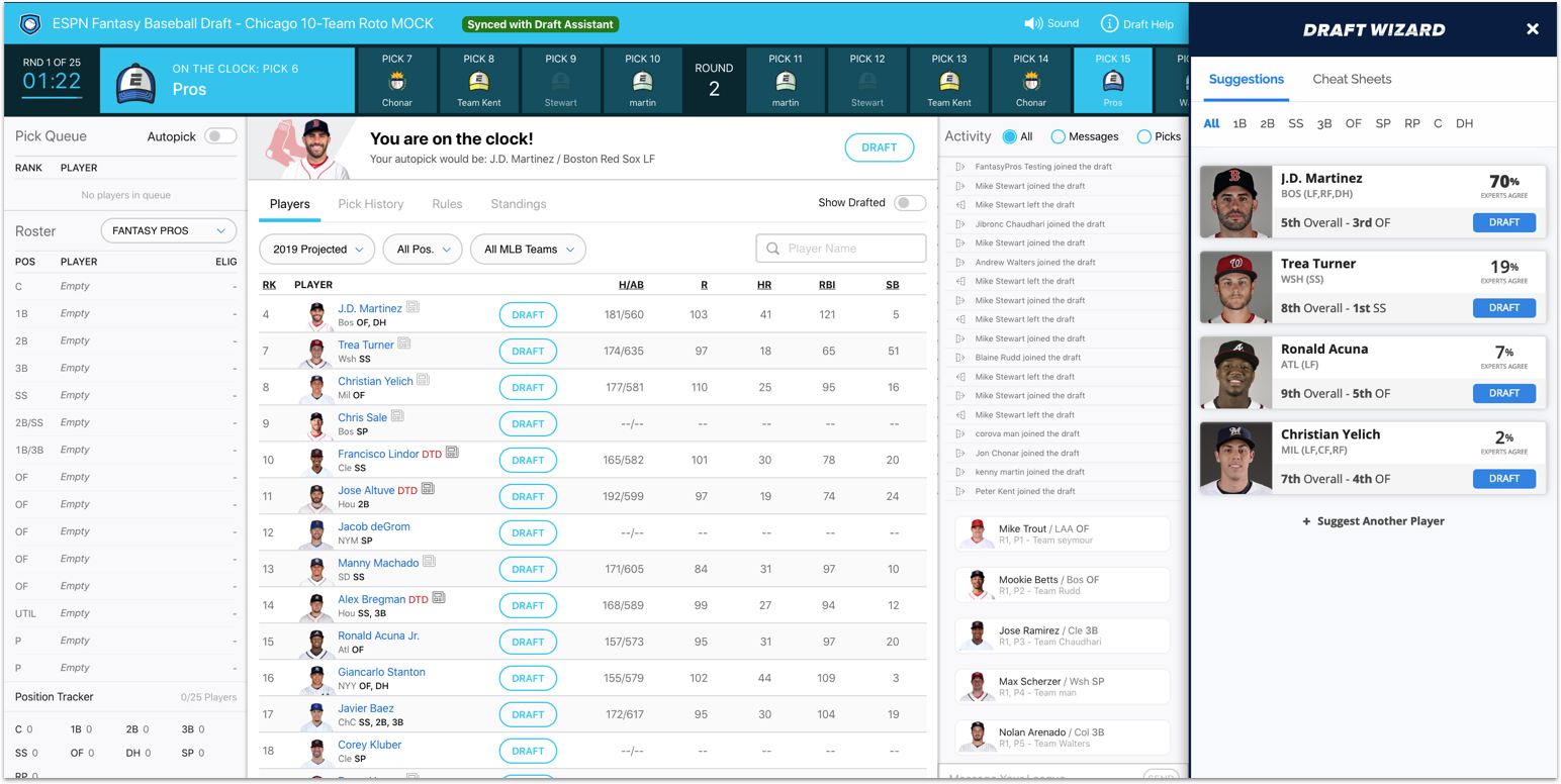 espn fantasy football draft live