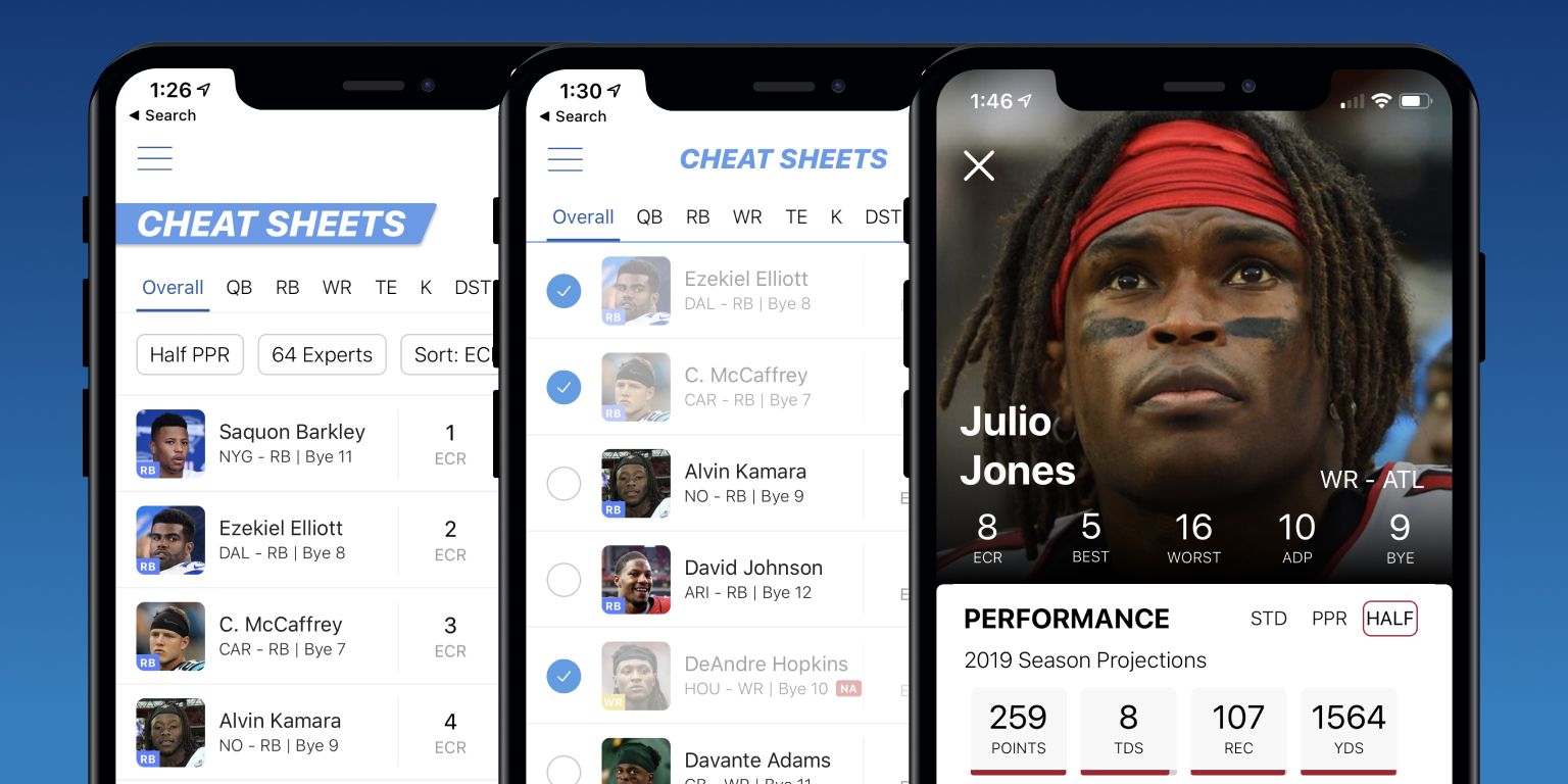 [7/29/2019] Cheat Sheets App Released for the 2019 Fantasy Football Season