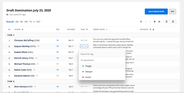 8/2/2019] New Custom Cheat Sheet Tags, ECR Risers/Fallers, Superflex Views  in Draft Wizard